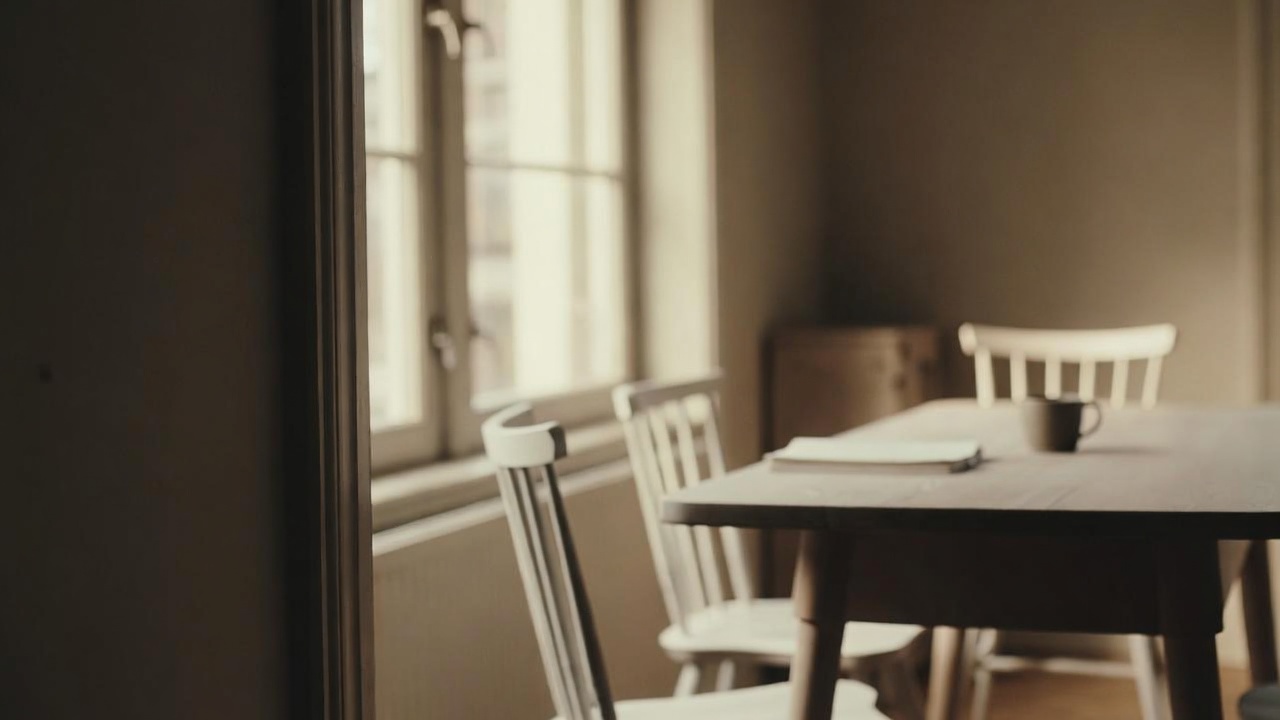 Døråbning ind til et stille, solbelyst rum
